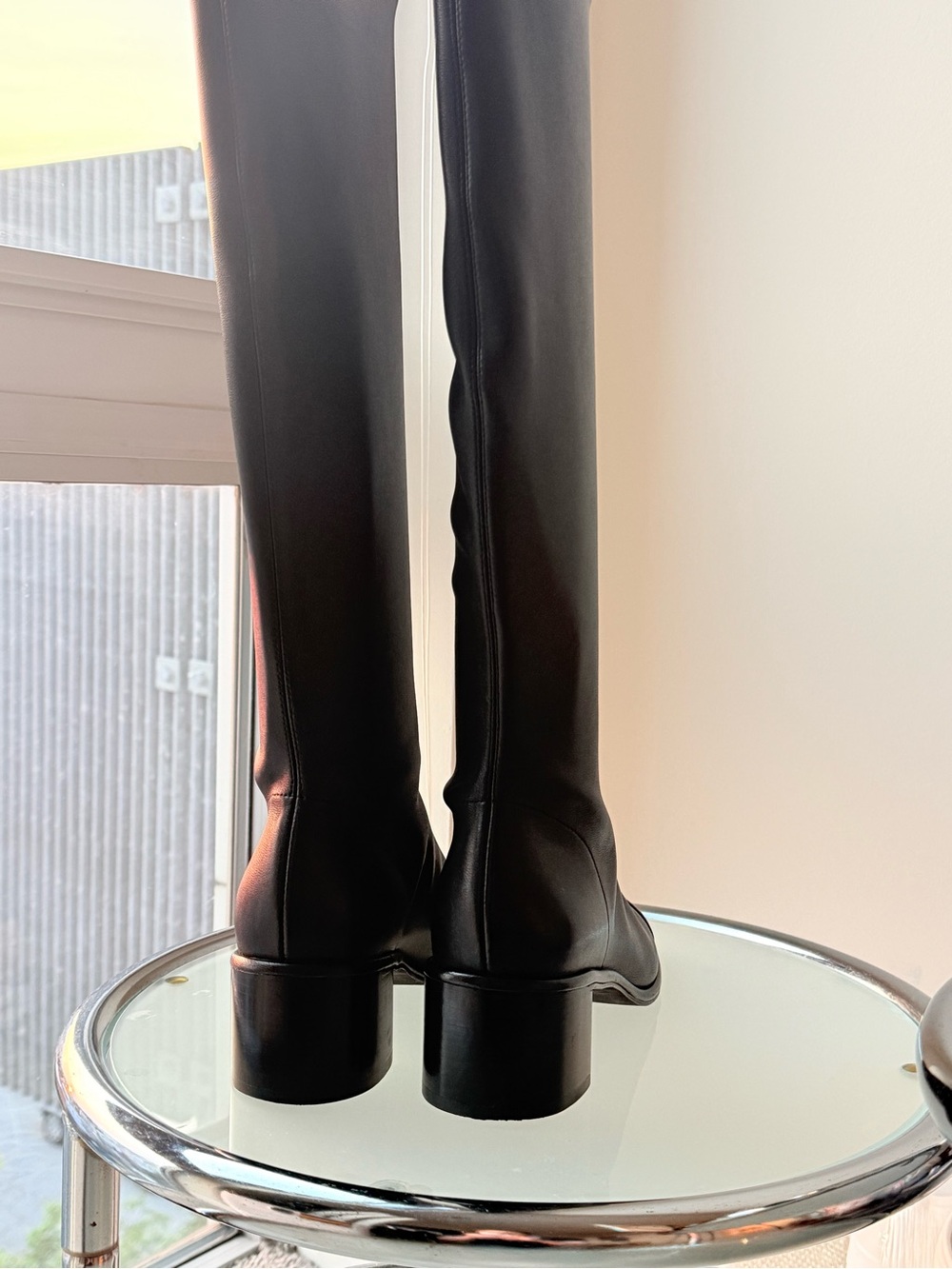 Tory Burch Black Tall Leather Block-Heel Boots - Picture 3 of 6